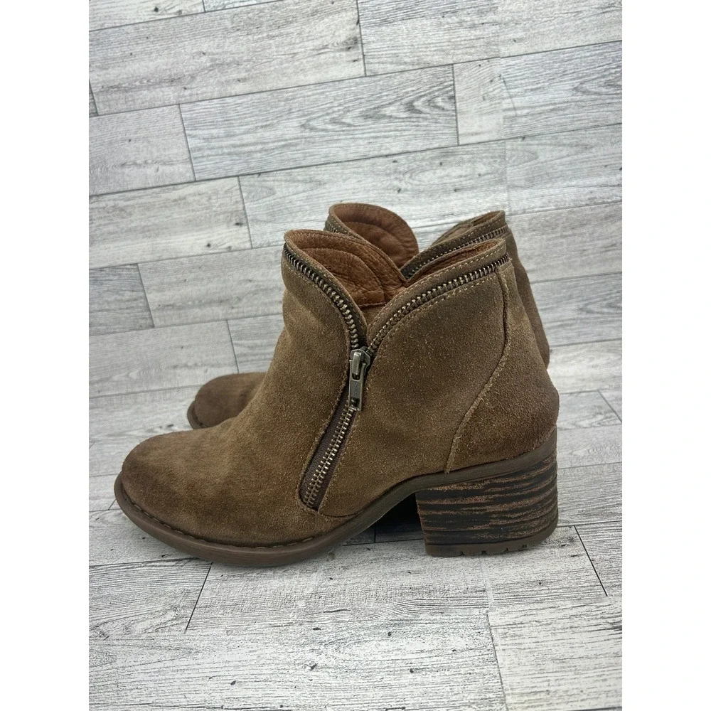 Born Brown Suede Ankle‎ Boots Dual Zipper Block Heel Booties Men US 9.5 EU 41
